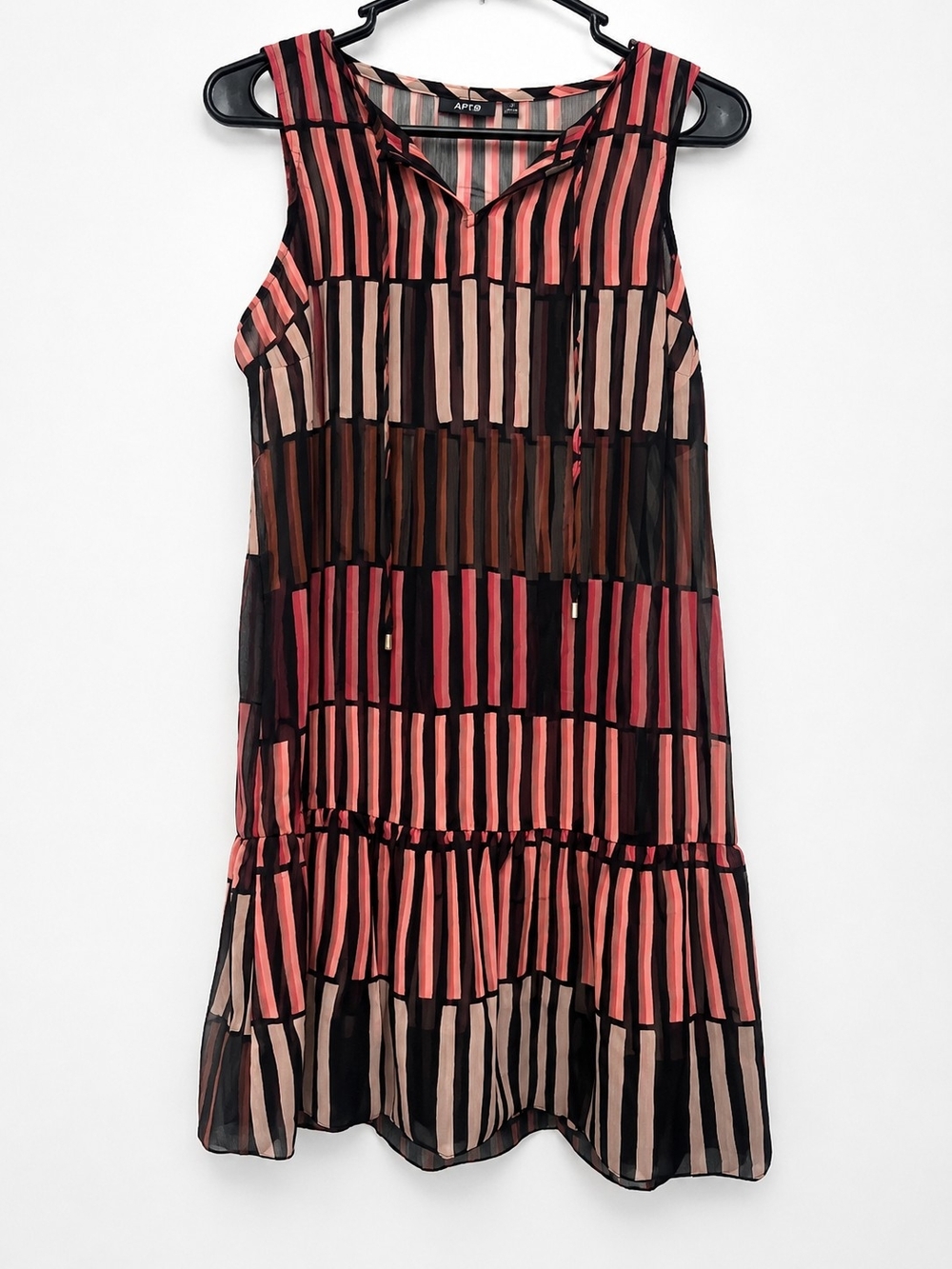 Apt. 9 Coral, Blush & Black Striped Sleeveless Dress